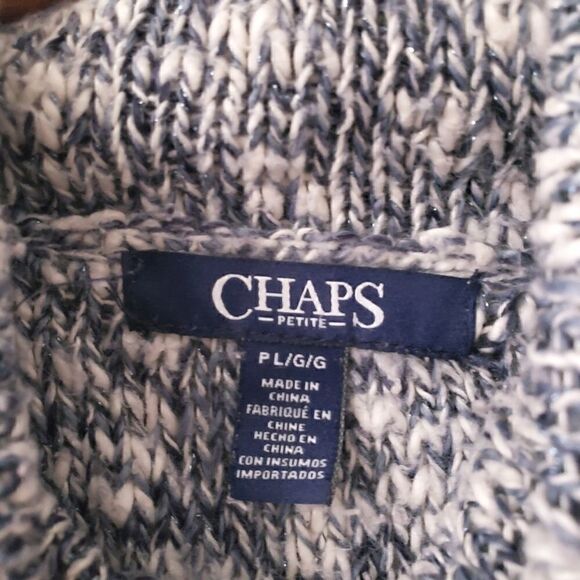 Chaps Cotton Blend Turtleneck Sweater Drawstring Sparkle Blue White Petite L - Picture 4 of 6